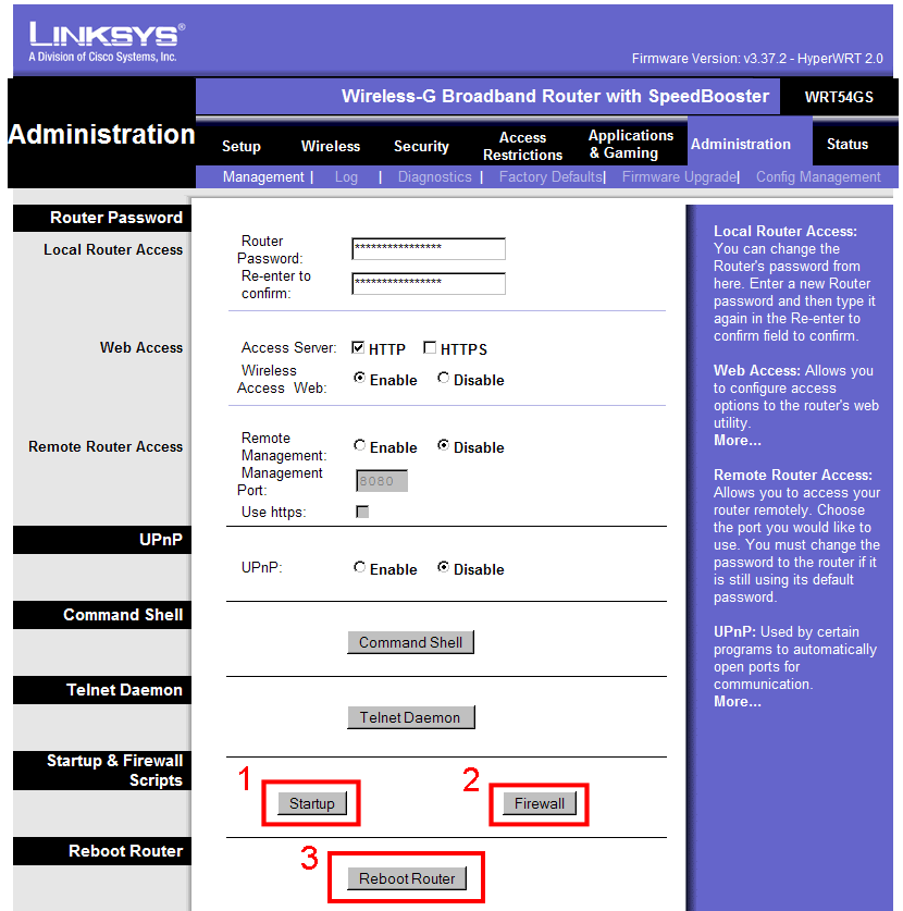 Administration screen