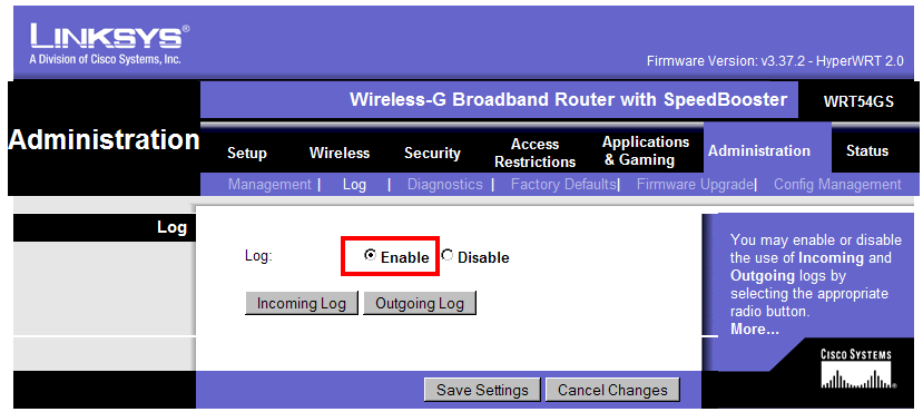 Logging screen