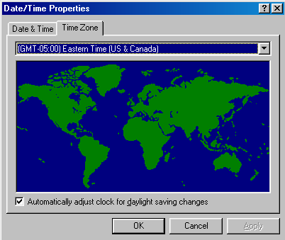 Windows time zone configuration dialog