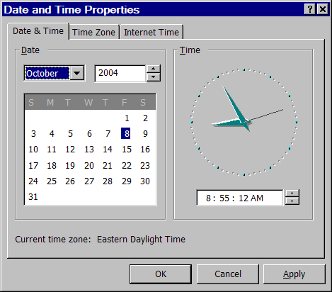 Windows time/date configuration dialog